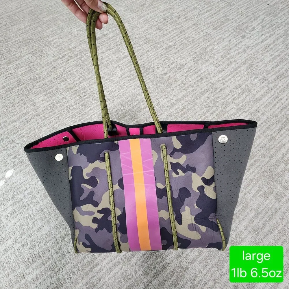 Neoprene large tote bag green camouflage